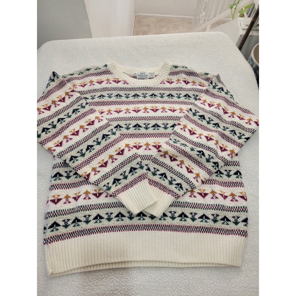 Vintage 90s Van Heusen 417 Nordic Après-Ski Textured Knit Cotton Sweater Mens M